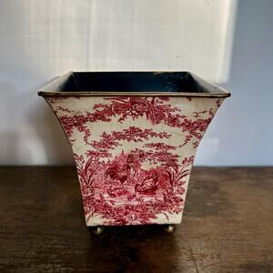 Vintage Red Toile Square Metal Planter | Urn Planter | French Decor